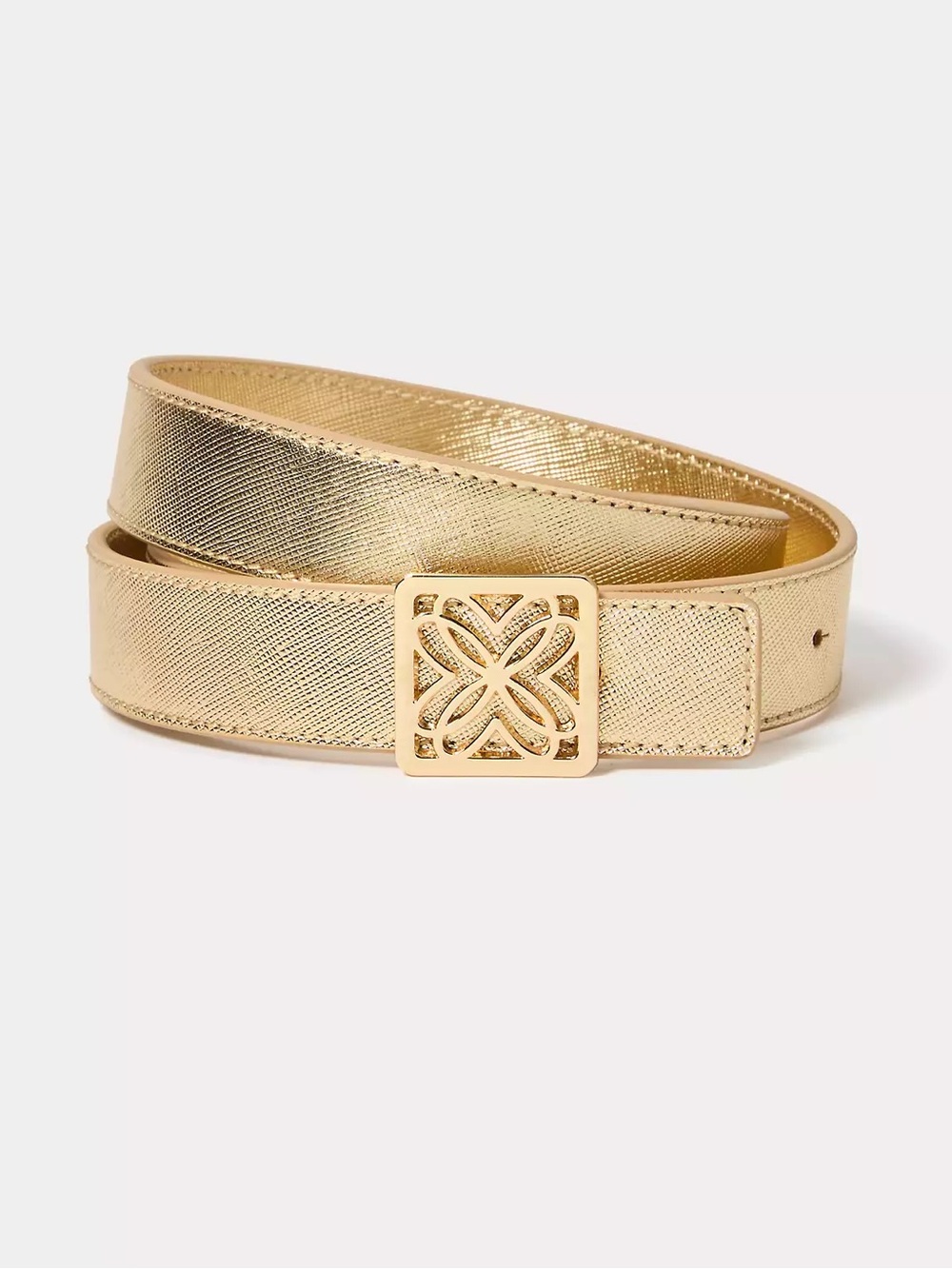 Lilly Pulitzer Metallic Gold Leather Belt with Decorative Filigree Buckle